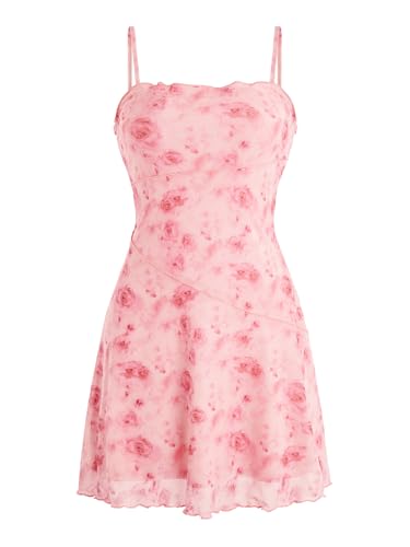 Verdusa Women's Casual Sundress Sleeveless Floral Print Spring Summer Mini Cami Dresses Birthday Date Outfits Pink X-Small