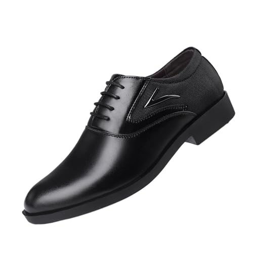Large Size Men's Casual Leather Shoes All-Match Business Men's Shoes Slip-on Wedding Shoes Oxfords(Black,46)3
