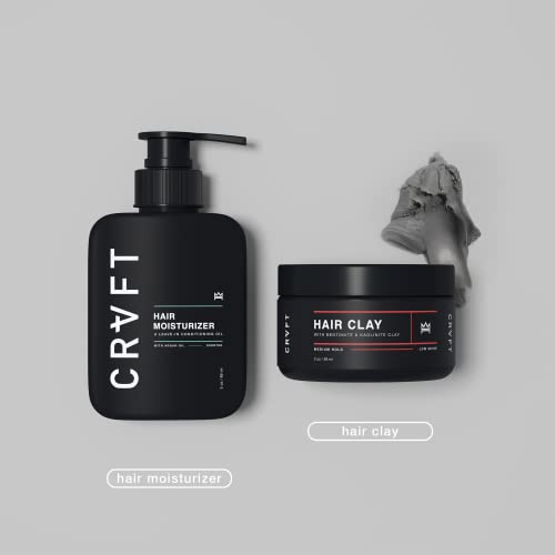 Crvft Hair Clay 2.8Oz + Hair Moisturizer 3Oz Men's Bundle - Medium + Light Hold - Matte + Natural Finish - Volume + Texture + Prestyler + Leave-In Conditioner - Soften Hair + Reduce Frizz - Scented #TOP2