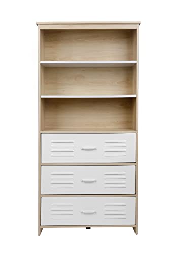 Lypocs Storage Cabinet,Moline Standard Bookcase，6-Shelf，Multipurpose Shelf Display Rack With Classic Tubes，Open Shelf，Industrial Bookshelf With 3 Metal Drawers，Space Saving（White） #TOP5