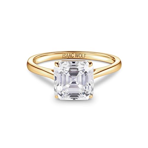 ISAAC WOLF Certified 10k Gold 2 CT Asscher Cut Moissanite Solitaire Bridal Ring