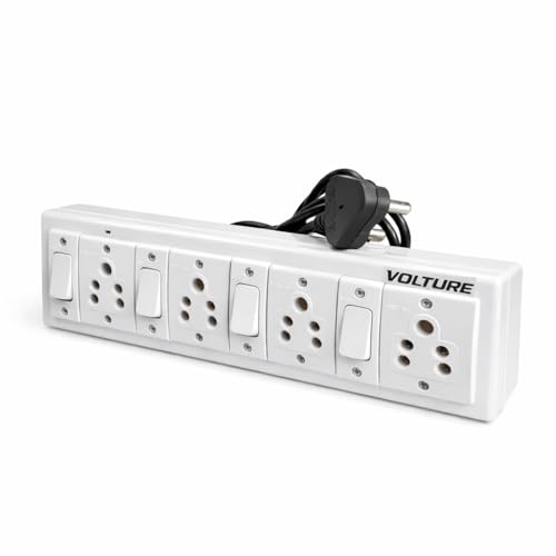 Image of VOLTURE Heavy Duty 4 Socket Extension Board with 4 Individual Switches | Spike Guard | 5 Meter Heavy Cable | High Load Multipurpose Junction Box for Home & Office Appliances