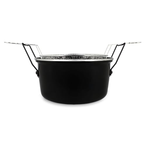 MENASTYL - FRITEUSE DU NORD 28CM AVEC PANIER INOX - ACIER ÉMAILLÉ NOIR + BORD CHROME + JONC INOX - POUR DES FRITES MAISON DÉLICIEUSES - 3645575