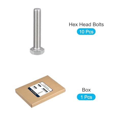 Image of METALLIXITY Hex Bolts (M10-1.5x55mm) 10Pcs, 304 Stainless Steel Coarse Fully Threaded Hex Head Screw Bolt Machine Screws - for Furniture Repair, Silver