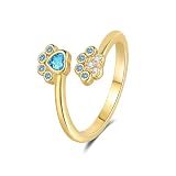 Lovely Dog Paw Open Rings for Women Promise Love Cz Crystal Open Statement Stackable Band Sterling Silver Plated Adjustable Cute Animal Puppy Footprints Finger Fashion Jewelry for Pet Lovers (Gold-Tone)