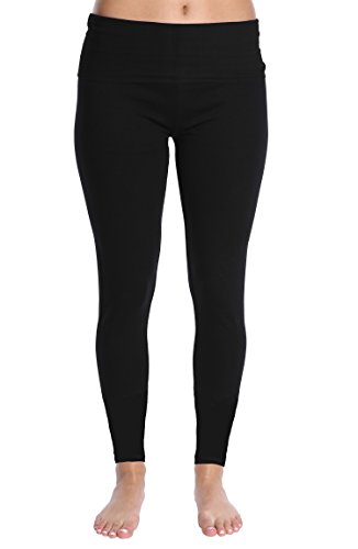 Blis Women Yoga Workout Legging Pant with Foldover Fold Over Color Waistband Standard