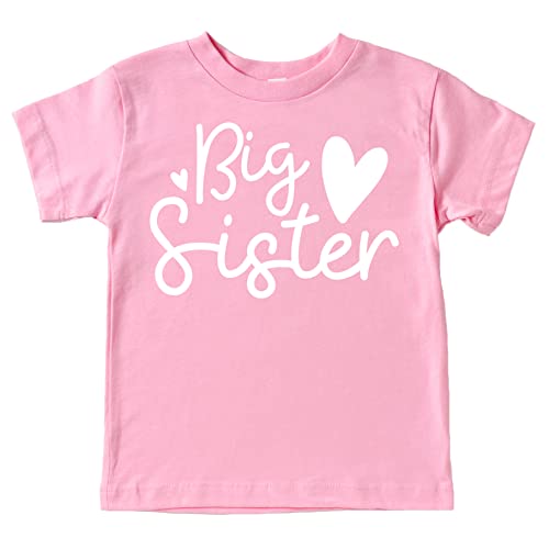 Olive Loves Apple Cursive Big Sister Hearts Sibling Reveal T-Shirt for Baby and Toddler Girls Sibling Outfits