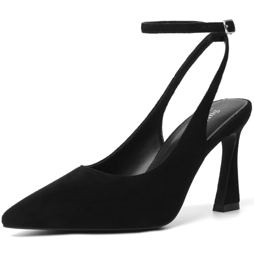 Image of Susanny Womens Slingback Closed Toe Ankle Strap High Heels Pointed Toe Pumps Comfortable Stiletto Sexy Buckle Strappy Dressy Shoes for Wedding Bridal Party Work
