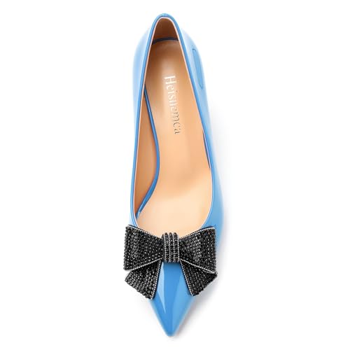 Image of Heels for Women Closed Patent Pointed Toe Bow Pumps Slip on Kitten Low Heels Wedding Party Dress Office Shoes 2.5Inch