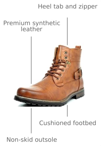 Image of Bruno Marc Men's Motorcycle Combat Boots | Side Zipper Design,0.5 Inch Platform, Flexible Combat Boots for Commuting, Motorcycle Riding & Office Wear