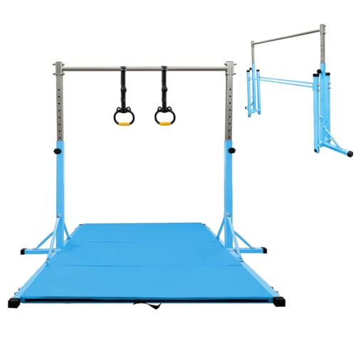 GBVUGY Foldable Gymnastics Kip Bar for Home Indoor Training,Horizontal Bar for Kids Girls Junior,Adjustable Arms from 3' - 5' Gym Equipment,1-4 Levels,300lbs Weight Capacity