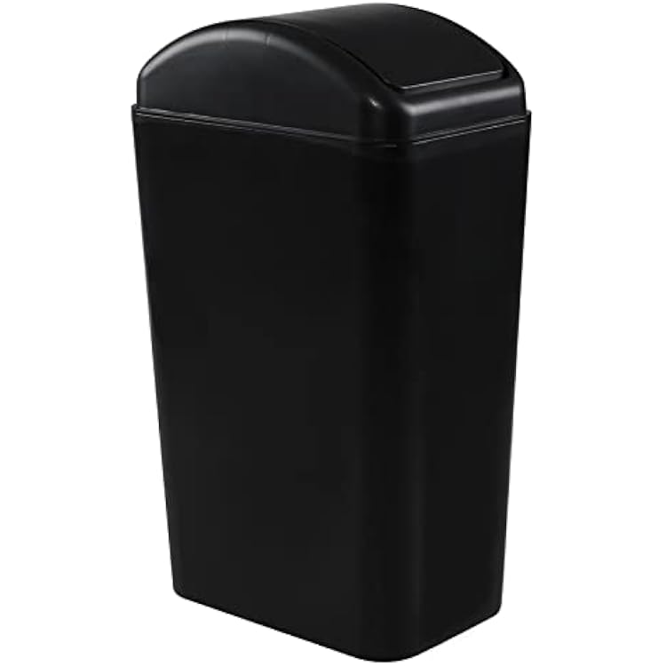 Cand 14 L Small Plastic Trash Can, 3.2 Gallon Slim Swing Lid Garbage Bins (Black)