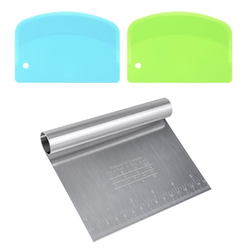 3 Stück Teigkarte, Packung Von 2 Silikon Teig Karten Und 1-Stück Edelstahl Teig Schneider Teigmesser Set, Kuchen Karte, Teig Schneider Für Kuchen, Pizza, Brotschneiden, Küchenzubehör Teigschneider