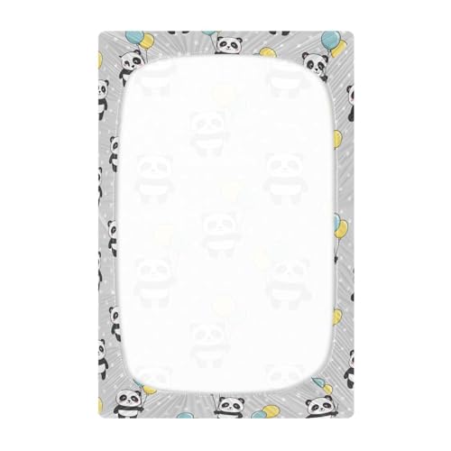 Image of Panda Stars Balloon Grey Fitted Crib Sheet for Boys Girls Baby Bed Sheet for Toddler Mattresses,39 x 27 in