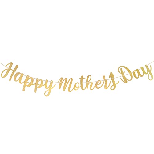 Happy Mother's Day Decorations Banner - NO DIY - Gold Glitter Mothers Day Party Supplies Decorations Backdrop Garland Love Decor for Mom Photo Props Photography