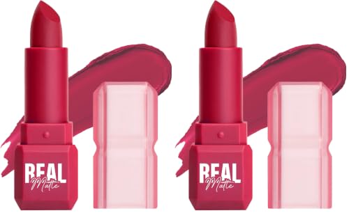 Image of Mila Beaute Real Matte Lipstick | Enriched With Rosehip Extract | Ultra Matte Finish & Long Lasting I Single Swipe, Lightweight & Comfortable - 14-ROSE PETAL (Pack of 2)