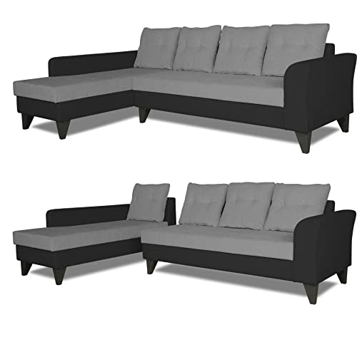Image of Adorn India Maddox Plain Two Tone L Shape 6 Seater Sofa Set LHS (Grey & Black) (3 Year Warranty)