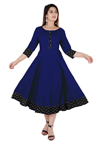Image of Cotton Plain Black Parinted Lace Border Anarkali Dress Kurtis for Women - Not a Set with Dupatta or Pant