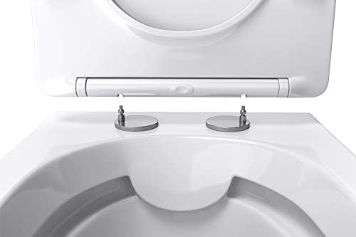 Durovin Bathrooms Ceramic Rimless Wall Hung Toilet - Short Projection - Include WC Pan with Soft Close Seat - Quick Release - 363 x 483 x 360mm (WxDxH)