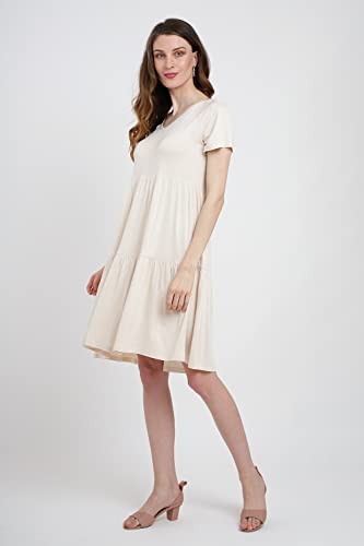Image of Miss Lavish London Women's V Neck Tiered Summer Dress Casual Short Sleeve Swing T Shirt Mini Dresses