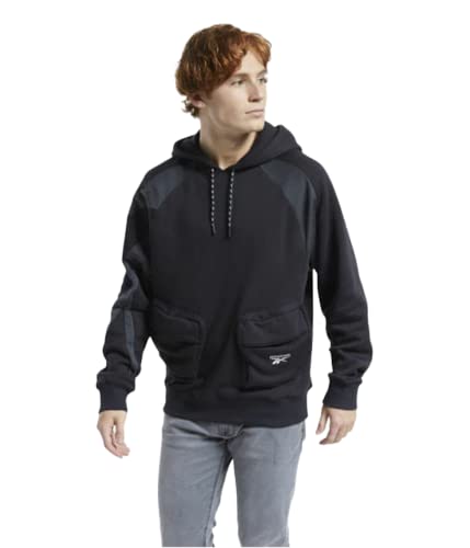 Reebok Mens Classics Vector Pocket Hoodie Sweatshirt, Black, X-Small