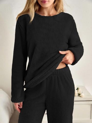 Image of KOTTY Women's Black Winter Tracksuit Co-Ord Set | Warm Woolen Fleece Jogger & Sweatshirt Suit for Stylish Gym & Travel Wear