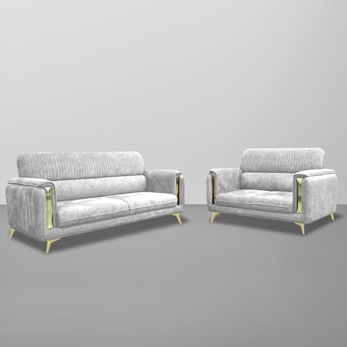 Image of Casaliving Gelio 3+2 Seater Sofa Set for Living Room (Grey Colour) Premium Fabric Sofa