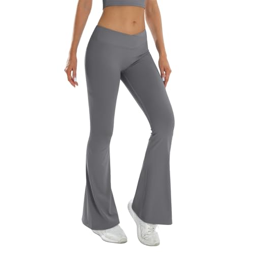 Leggings évasés de yoga gris taille M pour femme silhouette galbée