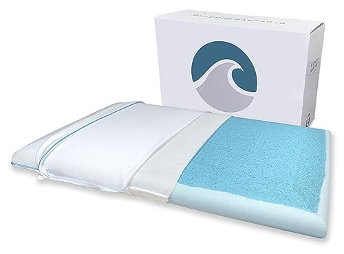 Bluewave Bedding Extra Slim Max Cool CarbonBlue Gel Memory Foam Pillow for Stomach and Back Sleepers - Thin, Flat Design with Advanced Cooling (1.75-Inch Height, Standard Size)