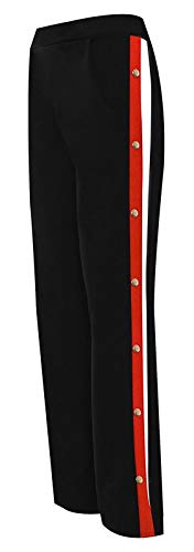 REAL LIFE FASHION LTD. Ladies Contrast Striped Split Popper Trouser Women Wide Leg Side Button Palazzo#(Red Cream Popper Panel Trouser#UK 14#Womens)