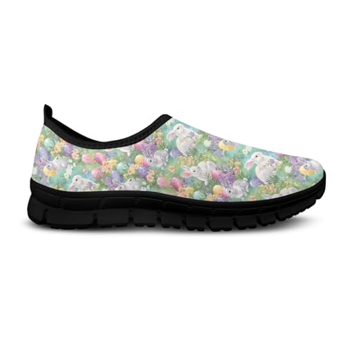 Binienty Women's Green Slip-Ons Easter Bunny Loafers Comfortable Holiday Walking Travel Shoes Low Cut Casual Flat Loafers for Women Ladies Size 9