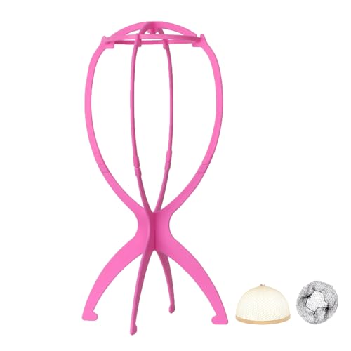 WXYYKX Support de perruque pratique - 35 cm de haut - Pliable - Au lieu de tête en polystyrène - Idéal pour sécher la perruque - Avec filets supplémentaires - Rose