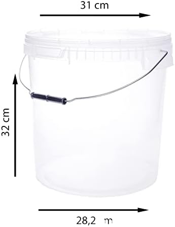 Bucket with lid 20 L Transparent 1x 20 Litres - food-safe, sturdy, airtight, leak-proof - plastic storage container, with metal handle - empty