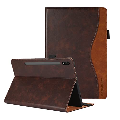 CASAFUNY Hülle für Samsung Galaxy Tab S8 2022/ Galaxy Tab S7 2020, PU Leder Magnetisches Schutzhülle mit S Pen Halter Dokumentschlitze Auto Schlaf/Wach für Samsung Tab S8/Tab S7 11 Zoll, Braun Cover