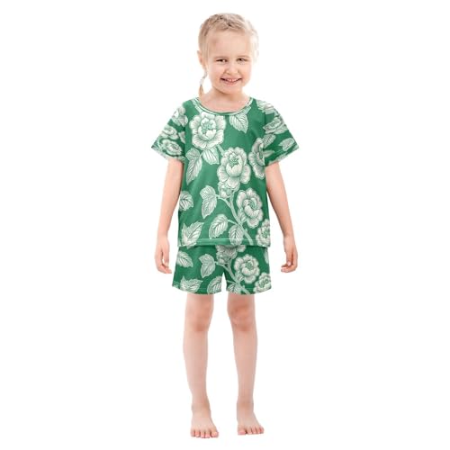 senya Short Sleeve Pajamas Sets Summer Cotton Sleepwear Green White Flower3