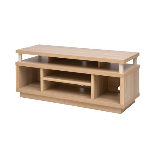 Iris Ohyama, Mueble de TV/TV Mueble/Mueble de TV con 5 estantes Abiertos/TV hasta 43, Madera Maciza, Orificios para Cables, Oficina, Sala - TV Cabinet Middle - OTS-100M - Marrón Claro