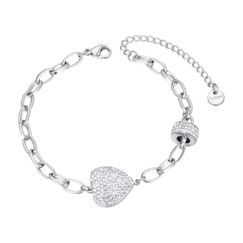 TRAQUOKANTA New 2026 White Rhinestone Heart Wedding Bracelets For Women Her Stainless Steel Snake Chain Bracelet Jb22105 Jewelry Fashion Accessories Creative Gift