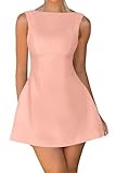 OWIN Women's Sexy Sleeveless Bodycon Boat Neck Elegant Flared A Line Swing Cocktail Mini Party Work Dress Pink L