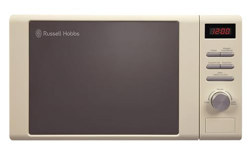 Russell Hobbs RHM2064C - Microondas digital básico, 20 l y 800 W, 5 niveles de potencia, descongelación automática, 8 menús de cocinado automático, reloj y temporizador, clase energética A, crema