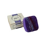 Alba Natura - Spugna di lana vergine con sapone lenitivo - Sapone a base di mandorle, lavanda e latte d'asina - Specialmente per pelli sensibili - 150g