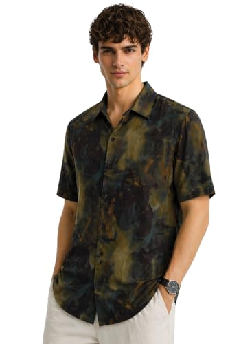 Image of ADRO Abstract Printed Shirts for Men | Breathable Cotton Rayon Fabric | Relaxed Fit Summer Shirts | Casual Party Shirt for Men