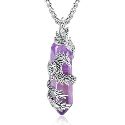 INFUSEU Kristall Phönix Kette, Vogelhänger Spirituelle Tiere Amethyst Halskette Schmuck Kristall Rising Phoenix Lapislazuli Geschenke für Frauen Mädchen Damen