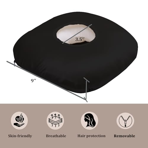 Image of Ear Piercing Pillow for Side Sleepers with Ear Hole, Donut Pillow for Ear with Silky Pillowcase for CNH and Ear Pain Inflammation Pressure Sores Piercing, Ear Guard Pillow (Black Silk)