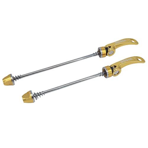 BSSOK Fahrradspieße, Schnellspanner, Achsspieße, Vorderrad, Hinterachse, Radnabe für Rennrad, Mountainbike, BMX (Gold, 1 Paar) Cover