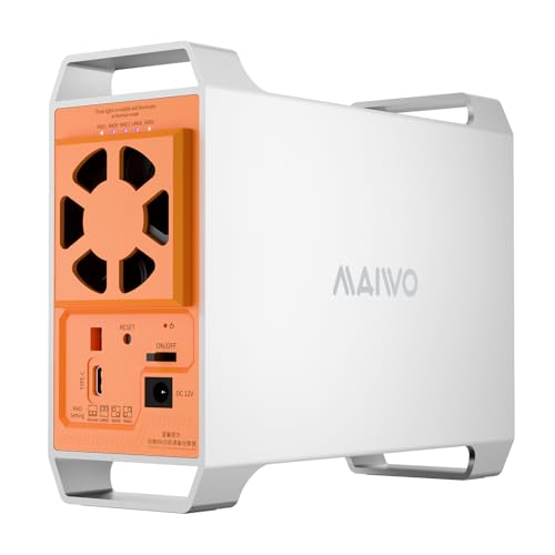 MAIWO Dual Bay SATA RAID Enclosure for 3.5' HDD, Lightning-Fast 5Gbps, 1/0/JBOD/NORMAL Configurations + Smart Temperature-Controlled Fan