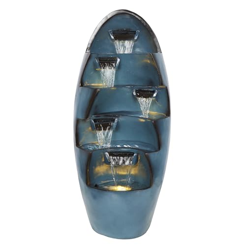 Image of Alpine Corporation 39 inch Tall 5-Tier Cascading Waterfall Fountain with LED Lights, Outdoor Water Feature for Garden, Patio, Yard, and Deck, Blue