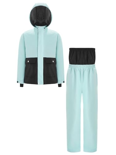 YiZYiF Kids Girls Winter Thick Warm Snowsuits Long Sleeve Color Block Hooded Jacket and Pants Ski Suit3