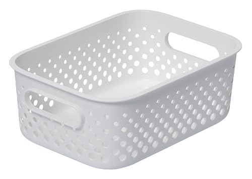 SmartStore Cestino portaoggetti piccolo, 1,6 l, bianco, per cucina, bagno, ufficio, giocattoli, cestino con manici, impilabile, 20,5 x 14,5 x 7,5 cm