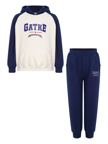 Image of YiZYiF Kids Boys Fleece Lined Sweatshirts Outfit Long Raglan Sleeves Hoodie And Jogger Pants Activewear Set