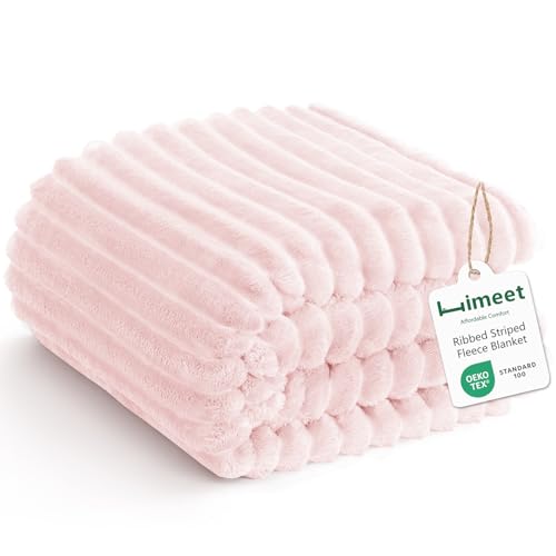 HIMEET Fleece Pink Throw Blanket for Bed - 300GSM Ribbed Soft Cozy Blanket for Couch Graduation Birthday Gifts for Women Girls Her College Dorm Essentials Aesthetic Room Throws 50x60 Inches
